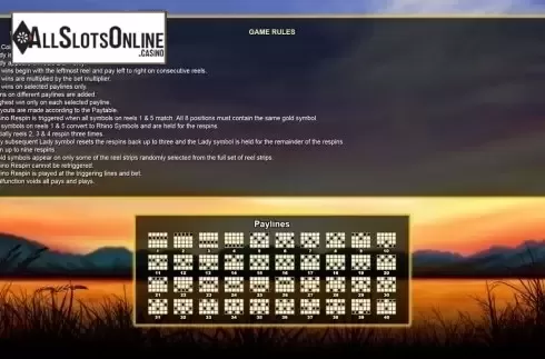 Paytable 4. Respin Rhino from Lightning Box