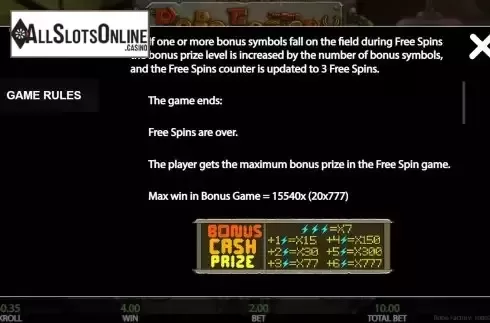 Bonus game screen 2
