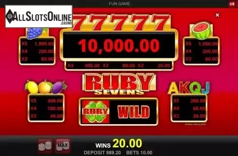 Paytable screen