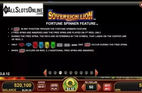 Fortune spinner feature screen
