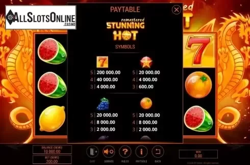 Paytable 1. Stunning Hot Remastered from BF games