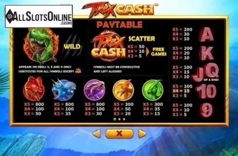 Paytable 1. T-Rex Cash from Skywind Group