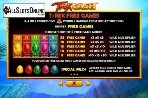 Paytable 2. T-Rex Cash from Skywind Group