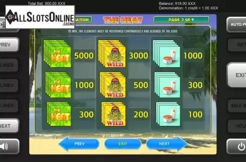 High paytable screen