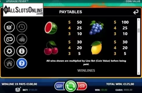 Paytable 3. Upgrade Fever from Betsson Group