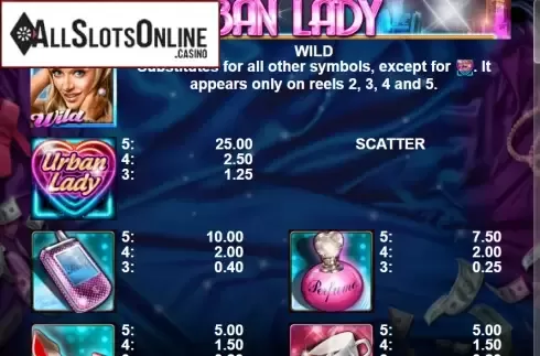 Paytable 1. Urban Lady from Casino Technology