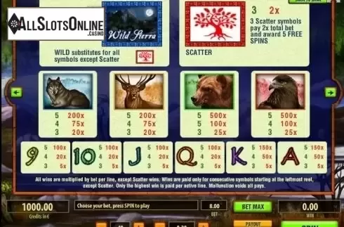 Paytable 1. Wild Sierra from Tom Horn Gaming