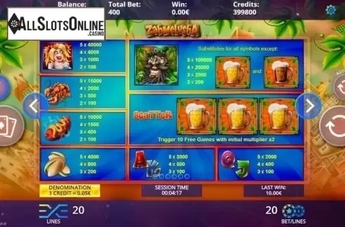 Paytable. Zahmelusha from DLV