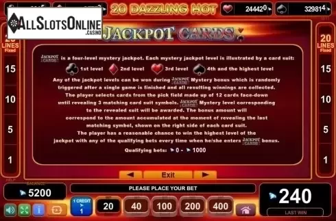 Paytable 3. 20 Dazzling Hot from EGT