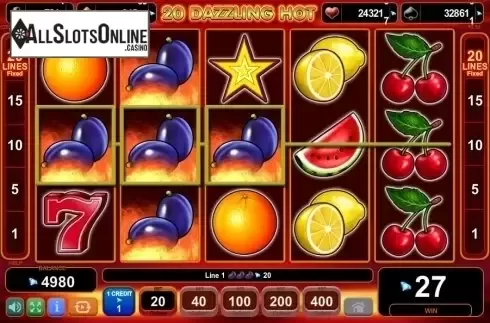 Win screen. 20 Dazzling Hot from EGT