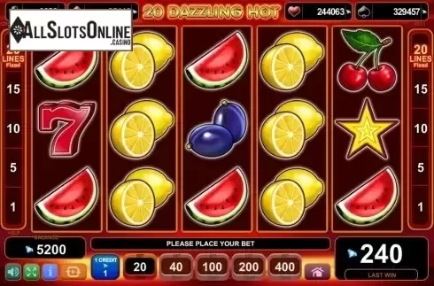 Game Workflow screen. 20 Dazzling Hot from EGT