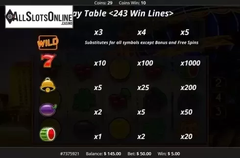 Paytable 1. Big Vegas from Concept Gaming