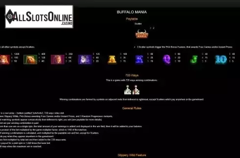 Paytable screen