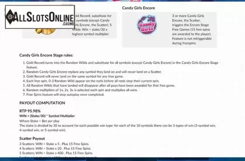 Paytable 2. Candy Girls from Maverick