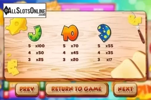Paytable 3. Cheese Chase from Slot Factory