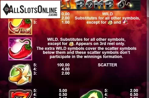 Paytable 1. Chilli Bomb from Casino Technology