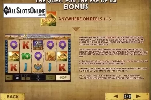 Feautures Description screen. Daring Dave & the Eye of Ra from Playtech