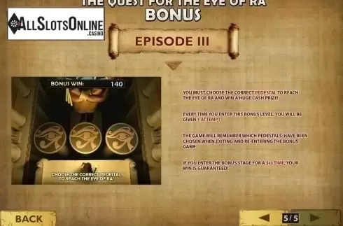 Bonus Game Description screen. Daring Dave & the Eye of Ra from Playtech