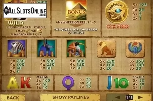 Feautures Description screen. Daring Dave & the Eye of Ra from Playtech
