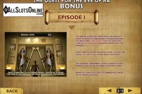 Bonus Game Description screen. Daring Dave & the Eye of Ra from Playtech