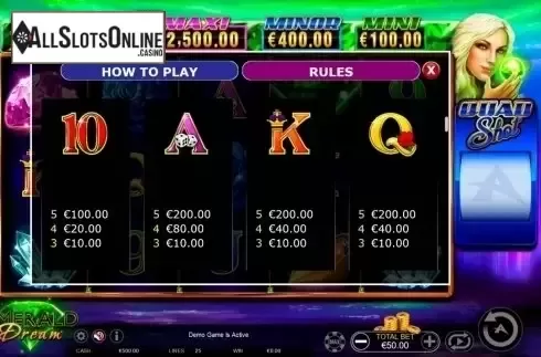 Paytable 3. Emerald Dream Quad Shot from Ainsworth