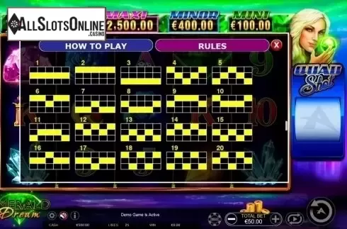 Paylines. Emerald Dream Quad Shot from Ainsworth