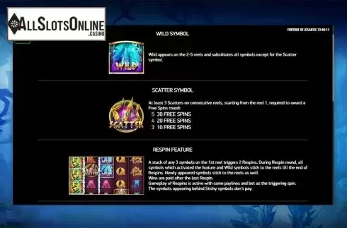 Paytable . Fortune of Atlantis from Playreels