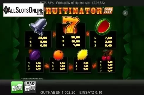 Paytable screen