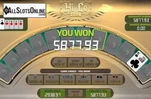 Win screen 2. Hi Lo MaX from FunFair