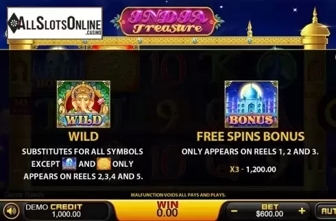 Paytable . India Treasure from PlayStar