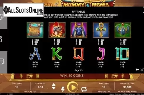 Paytable screen