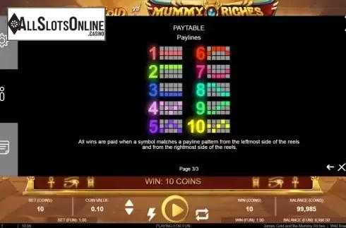 Paylines screen