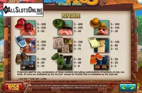 Paytable 1. Little Pigs Strike Back from Microgaming