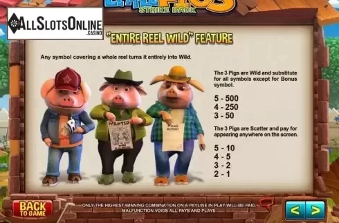 Paytable 3. Little Pigs Strike Back from Microgaming