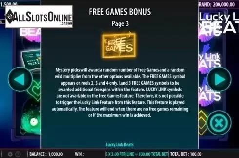 Free Game Bonus 2. Lucky Link Beats from Bally
