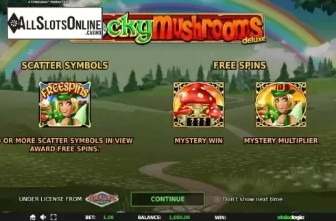 Start Screen. Lucky Mushrooms Deluxe from StakeLogic