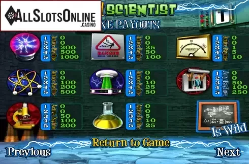 Paytable 1. Mad Scientist from Betsoft