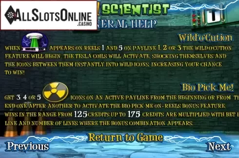 Paytable 5. Mad Scientist from Betsoft