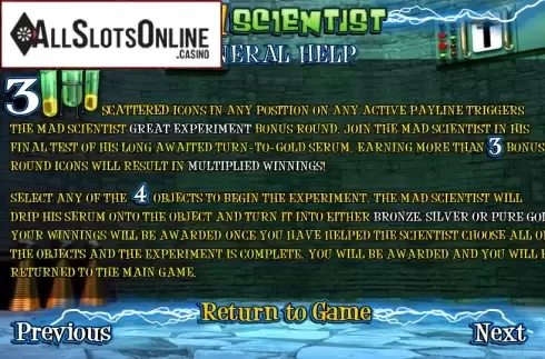 Paytable 4. Mad Scientist from Betsoft
