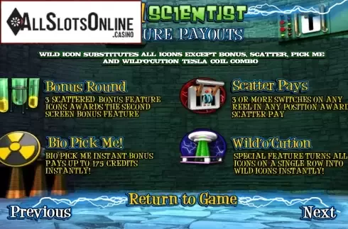 Paytable 3. Mad Scientist from Betsoft