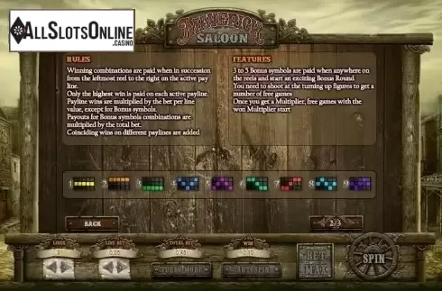 Paytable 2. Maverick Saloon from GamesOS