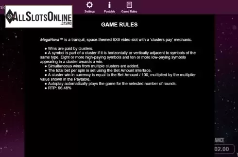 Game rules. Meganova from Spearhead Studios