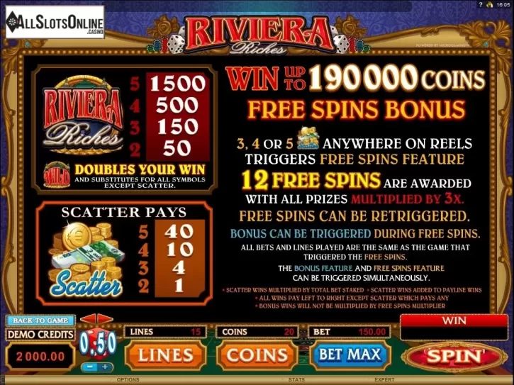 Screen2. Riviera Riches from Microgaming