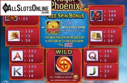 Paytable . Royal Phoenix from Jumbo Games