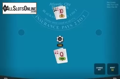 Win screen. Satoshi Atlantic City Blackjack from OneTouch
