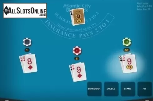 Reel screen. Satoshi Atlantic City Blackjack from OneTouch