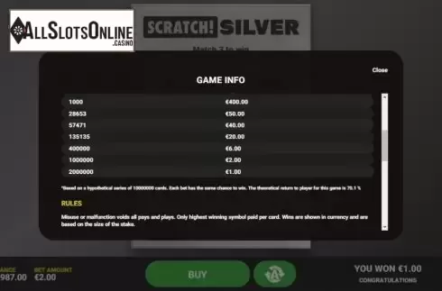 Info 2. Scratch Silver from Hacksaw Gaming