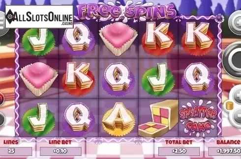 Free Spins Screen. Splatter Cake from Mutuel Play