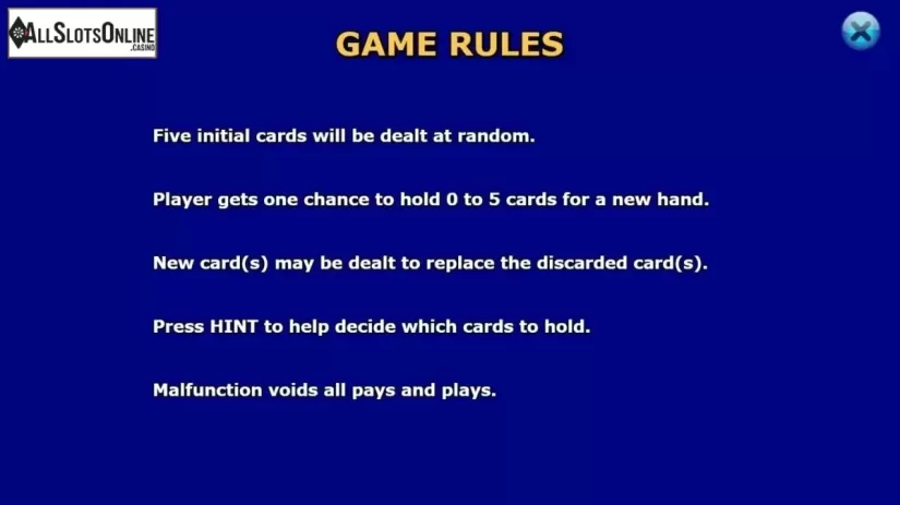 Game Rules. Super Video Poker from KA Gaming