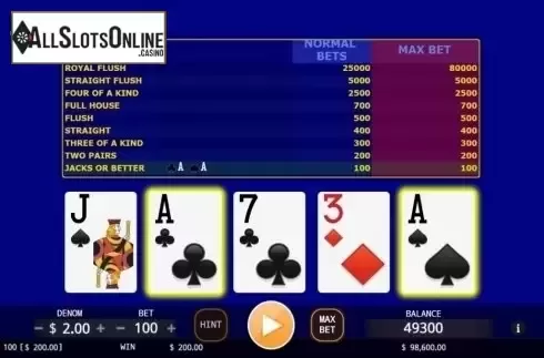 Game Screen 2. Super Video Poker from KA Gaming